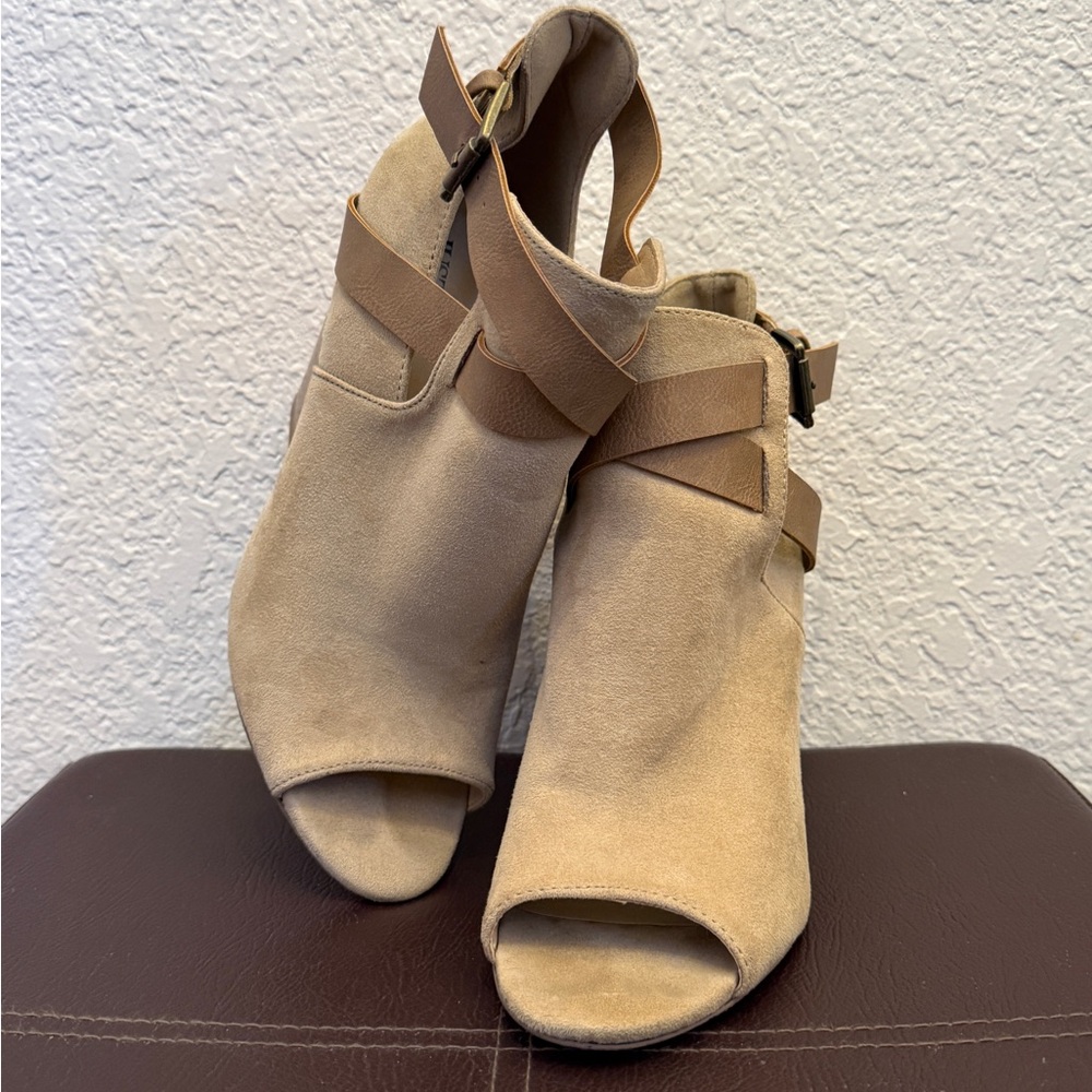 JustFab Denene faux suede peep toe booties